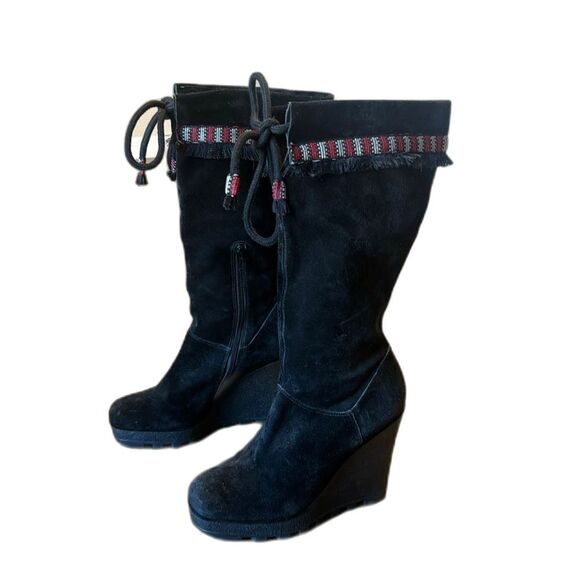 Diane Von Furstenberg Jimson Tall 4" Wedge Boots Suede Boho Tribal Fringe Sz 7 M - Picture 2 of 14